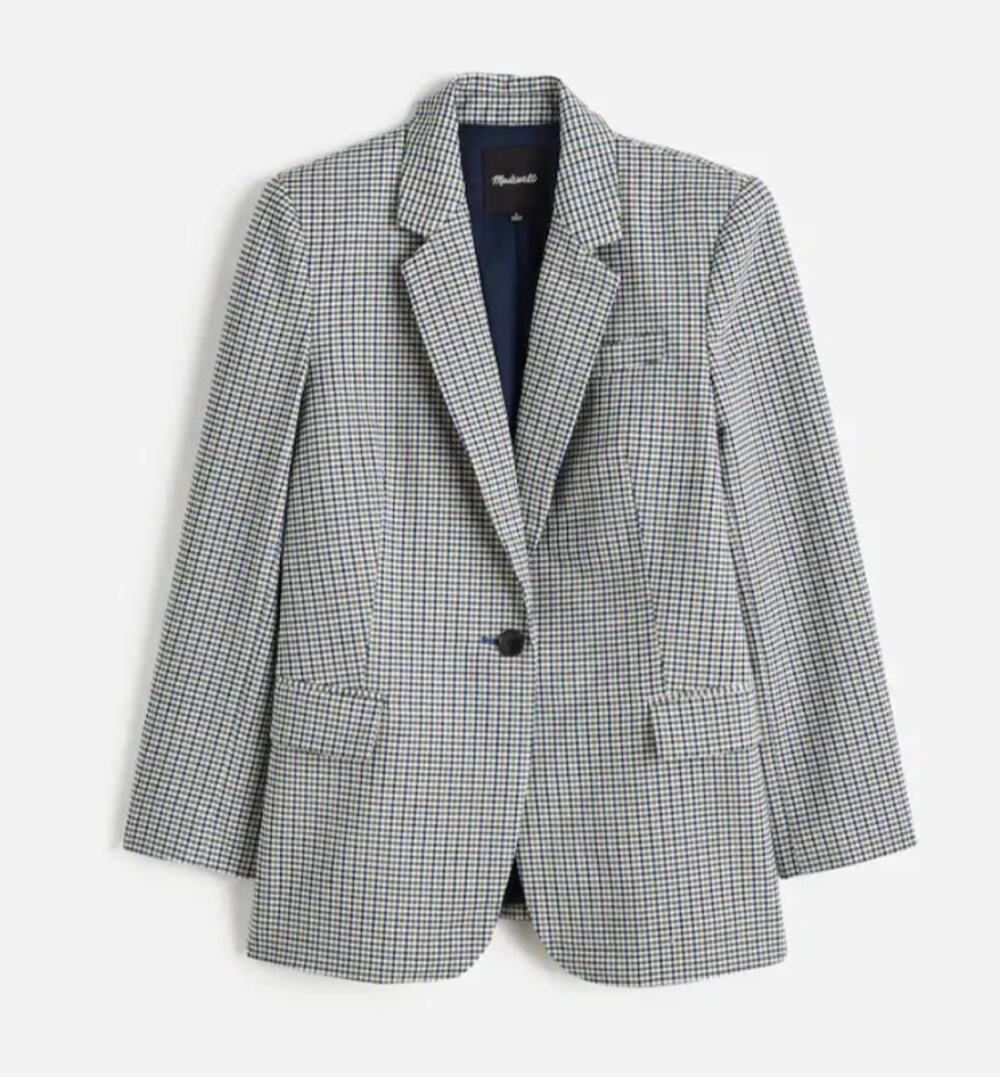 EUC Madewell The Kline Blazer Size 2 Wool Blend Italian Fabric Glen Plaid Check